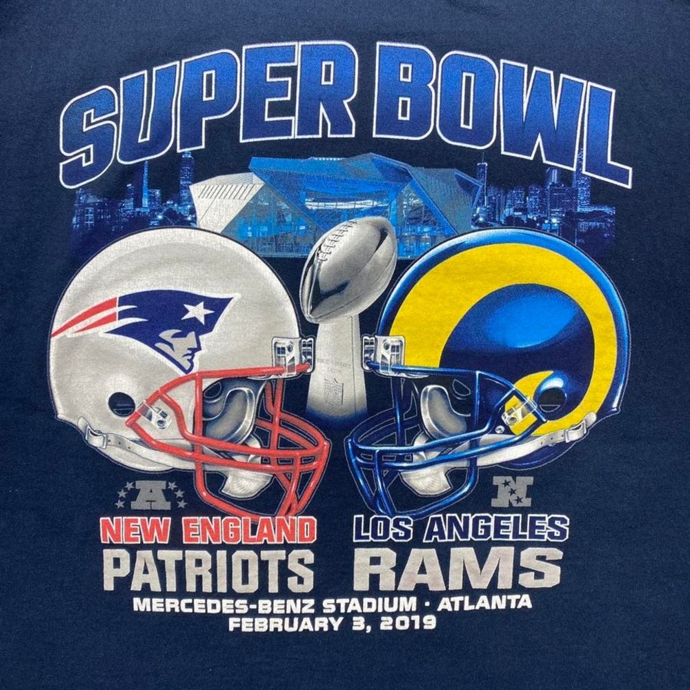 2019 Super Bowl Patriots vs Rams football shirt